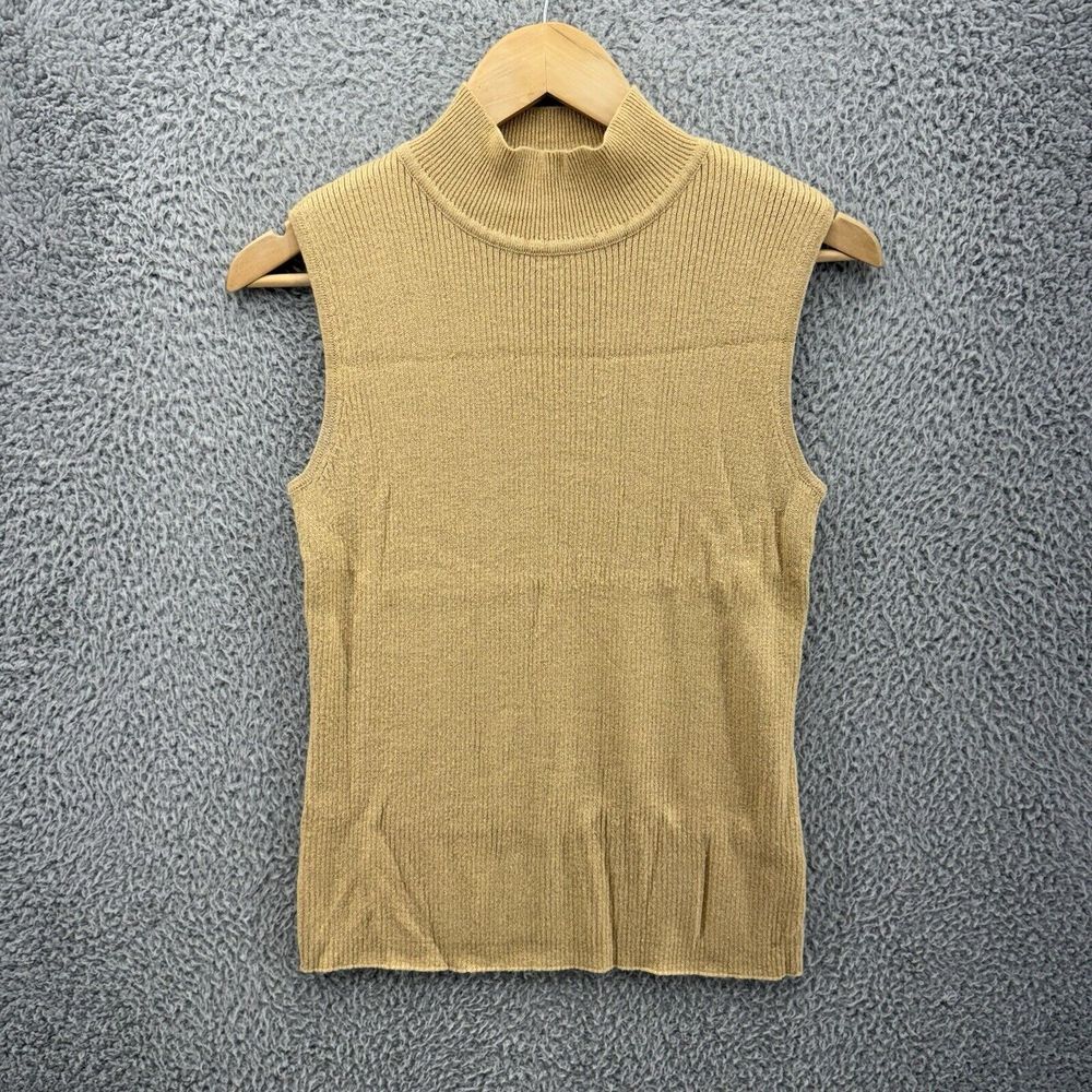 Classic Elements Women's Medium Gold Metallic Sleeveless‎ Mock Neck Knit Sweater